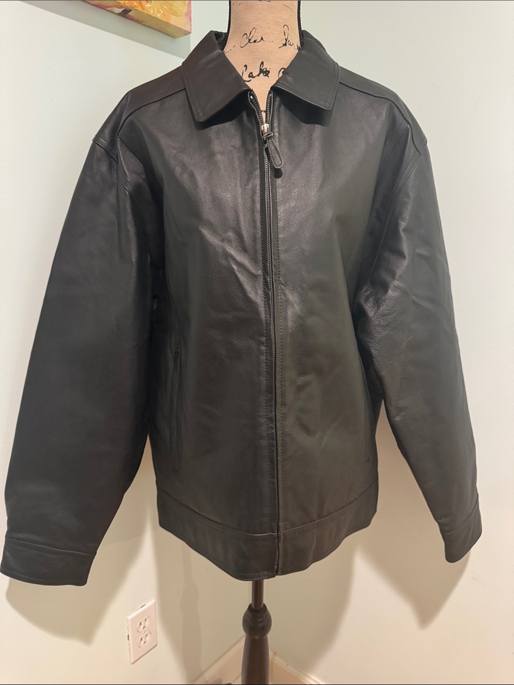 Vintage St. John’s Bay Men's Black Leather Zip-Front Jacket XL